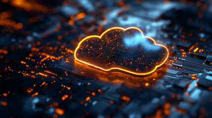 Poster - Digital cloud technology illuminated against a backdrop of circuit patterns