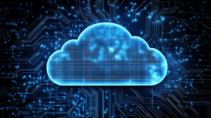 Poster - Digital cloud representation on a circuit board background in a high-tech environment