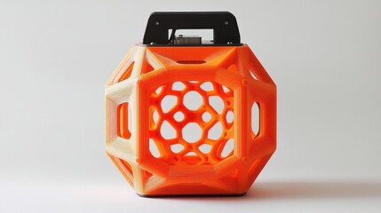 Poster - Innovative orange and wooden hexagonal design showcasing modern craftsmanship and technology