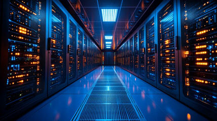 Poster - Modern server room features advanced technology and vibrant lighting