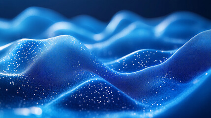 Poster - Blue fabric waves create a tranquil atmosphere with dreamy light and sparkles