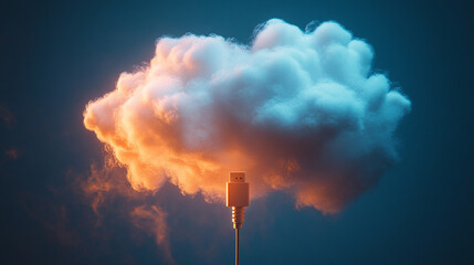 Poster - Cloud connected to technology through a USB cable, blending digital and natural elements