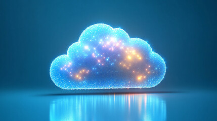 Poster - Vibrant glowing cloud with colorful particles reflecting on a blue background