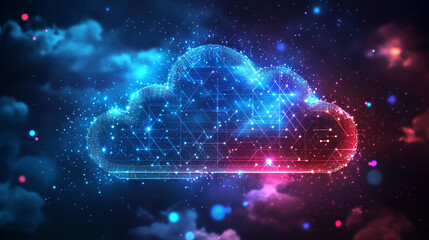 Poster - Digital cloud with colorful lights and connected dots in a cosmic atmosphere