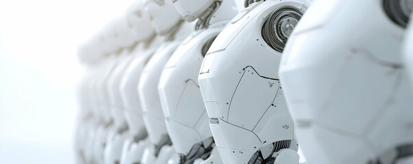 Poster - Robots line up, bright background, automation