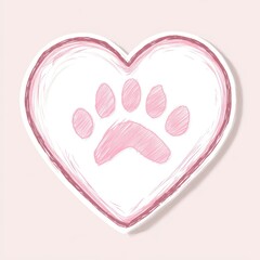 Wall Mural - Pink paw print inside heart shape on a light background. For pet care, love, and animal themed concepts