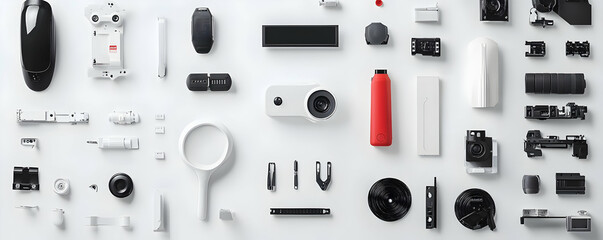 Poster - Gadget parts flatlay; tech components background