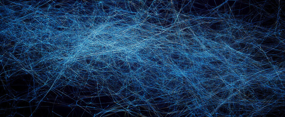 Poster - Abstract digital blue light lines forming a complex network or futuristic design