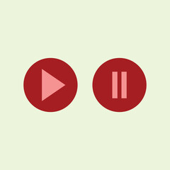 Poster - Play and pause buttons illustration in flat style. Red and white. Media player resources graphic element design. Element illustration with a media player button theme. technology