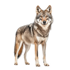  A majestic wolf standing in profile view.