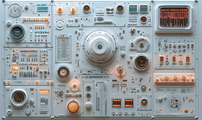 Poster - Futuristic Control Panel, Spacecraft Interface, Glowing Lights, Sci-Fi Background