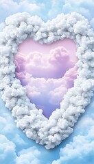 Poster - Heart-shaped cloud frame against a pastel sky.