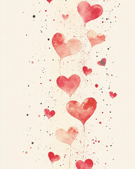 Poster - Watercolor hearts in different sizes with splashes on a cream background for Valentine's Day