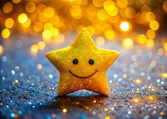 Wall Mural - Joyful Yellow Star on Glitter: Festive Bokeh Background Stock Photo