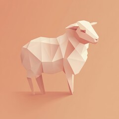 Wall Mural - Low poly sheep standing on flat surface, with uniform background for digital art