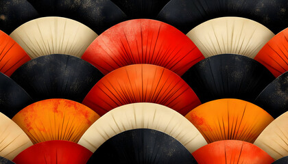 Poster - Abstract red, black, beige fan pattern backdrop