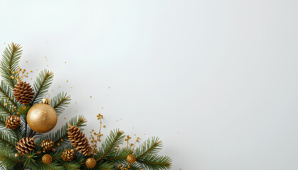Poster - christmas background with branches, pine and balls