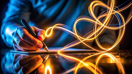 Wall Mural - Long Exposure Cursive Handwriting - Abstract Light Trails Photography