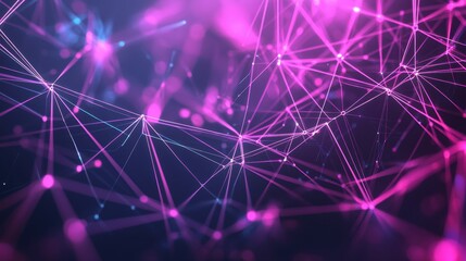 Poster - Abstract neon network with pink and purple lines and nodes on dark background