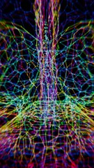 Aufkleber - Abstract Digital Brain Wireframe Network Mesh in Red and Blue Gradient 