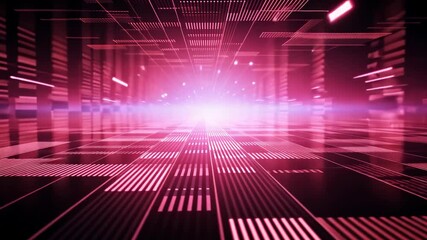 Poster - Abstract futuristic, animated background with pink neon lights. IT, cyberspace, computer data transfer. Perfect for technology and cyber concepts. Virtual reality, artificial intelligence.
