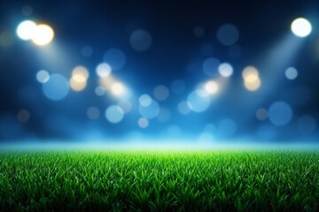 Poster - Grass field illuminated by blurred stadium lights at night with bokeh effect.