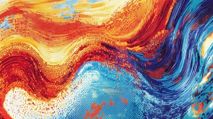 Poster - A D abstract design showing a transformation of pixelated data into high-definition images.
