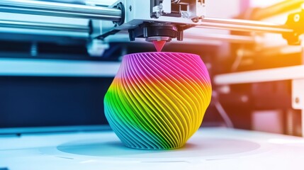 Poster - A D printer nozzle accurately depositing material layer by layer.