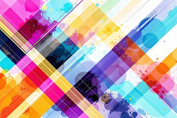 Aufkleber - Abstract colorful geometric composition with diagonal lines and layered circles on white background.