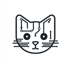 Poster - Circuit cat head symbol, tech, with circuit board design on white background, for tech icons