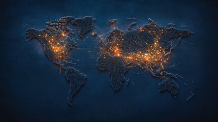 Leinwandbilder - Global Connectivity Concept Illustration Featuring Illuminated Network Lines on a Dark Background Representing Technological Advancements and Data Exchange Across Continents