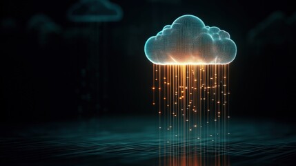 Fototapete - Digital Cloud Technology Concept with Neon Rain and Data Streams Creating a Futuristic Atmosphere for Innovation and Connectivity in the Cyber World