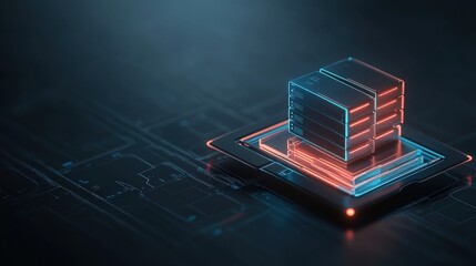Leinwandbilder - Futuristic Data Storage Technology with Neon Lights Representing Digital Connectivity and Cybersecurity in a Modern Computing Environment