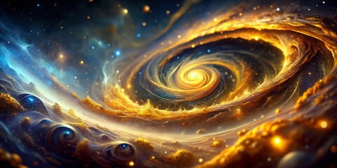 Wall Mural - macro abstract golden swirling nebula cosmic art: celestial dust and energy
