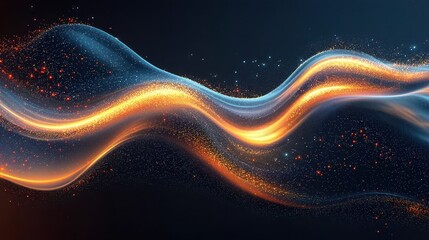 Poster - Abstract wave of glowing particles against dark background