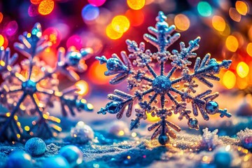 Wall Mural - Macro Photography: Sparkling Christmas Snowflake Set - Festive Winter Detail