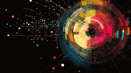 Poster - Vibrant circular diagrams showing synthetic data generation for machine learning.
