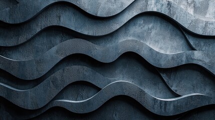 Poster - Abstract curved wave pattern on dark textured surface with depth and shadow