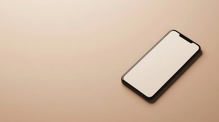 Blank mockup template of a smartphone on a smooth beige surface, with minimal lighting and clean textures.