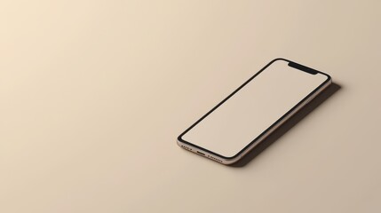 blank mockup template of a smartphone on a smooth beige surface, with minimal lighting and clean tex