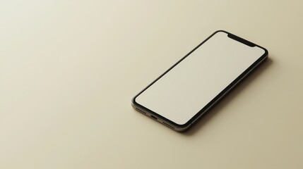 Blank mockup template of a smartphone on a pale beige surface, with clean lighting and minimalist reflections.