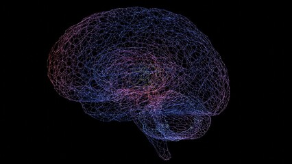 Poster - Abstract Digital Brain Wireframe with Multicolor Gradient
