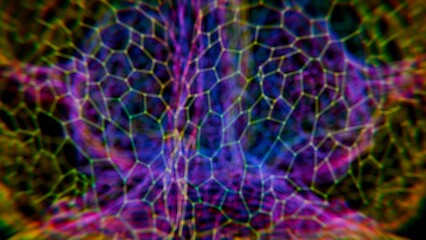 Poster - Abstract Digital Brain Wireframe Network Mesh in Red and Blue Gradient