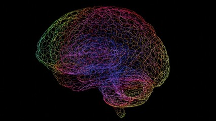 Poster - Abstract Digital Brain Wireframe with Multicolor Gradient