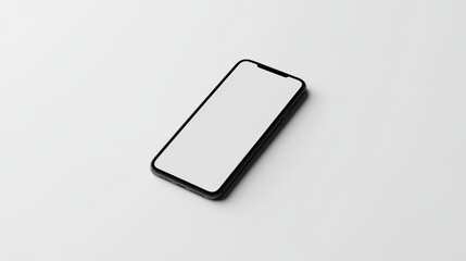 Wall Mural - Blank mockup template of a smartphone placed on a smooth white background, with subtle shadows and minimalistic tones.