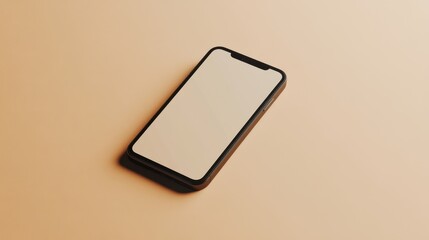 Wall Mural - Blank mockup template of a sleek smartphone on a plain beige background, with minimalistic design and soft shadows.