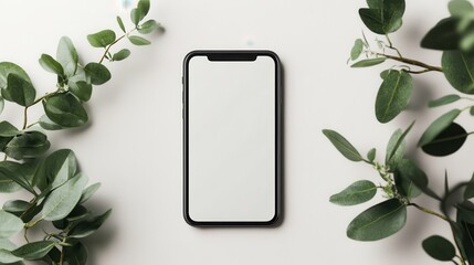Wall Mural - Blank mockup template of a smartphone on a light neutral background, surrounded by soft highlights and minimalistic design.