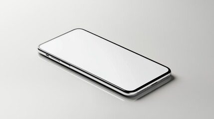 blank mockup template of a smartphone on a minimalist white background, with soft reflections and si