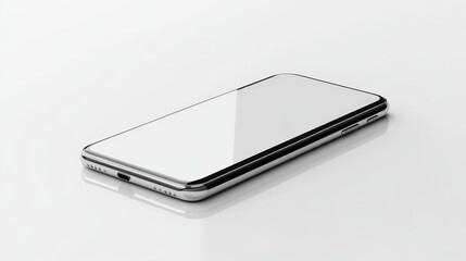 blank mockup template of a smartphone on a minimalist white background, with soft reflections and si