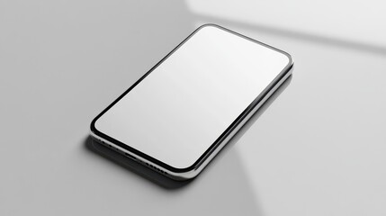 Wall Mural - Blank mockup template of a sleek smartphone on a pale gray surface, surrounded by minimal shadows and clean reflections.